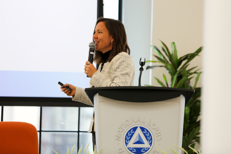 Ira Vouk speaking at the 5th Annual Employers Speak conference, Kendall College