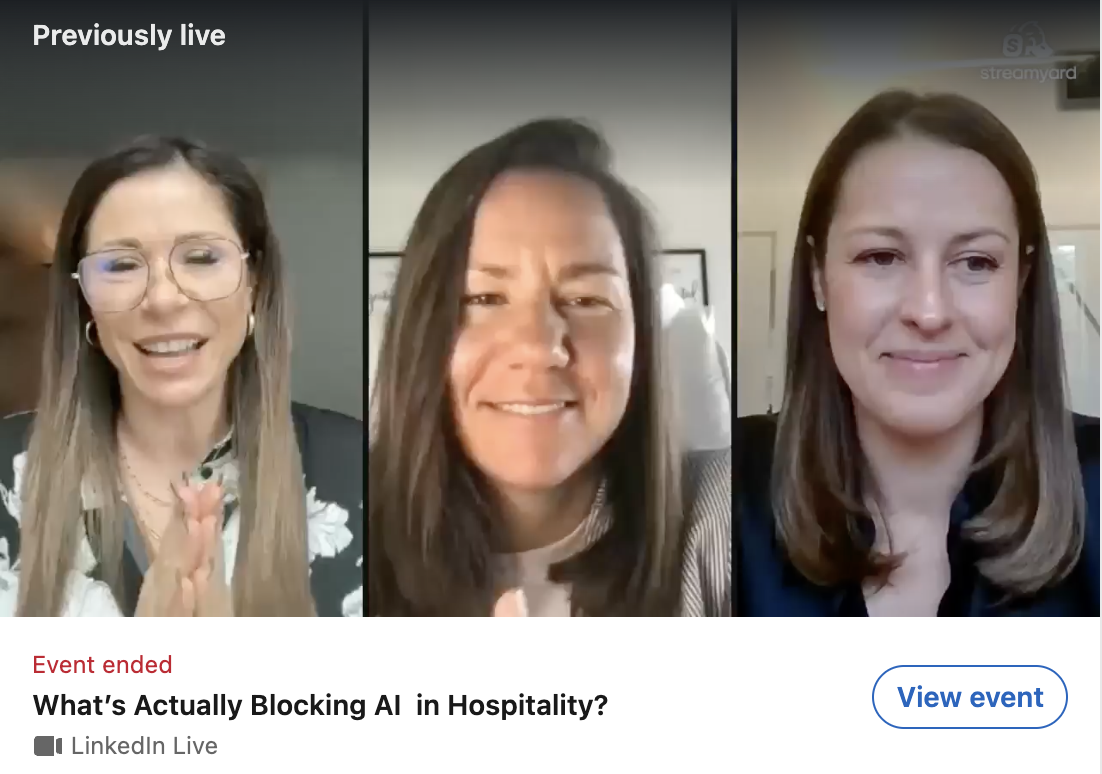 Ireckonu LinkedIn Live with Ira Vouk, Hanna Schiller and Zoe Koumbouzi on what's blocking AI in hospitality
